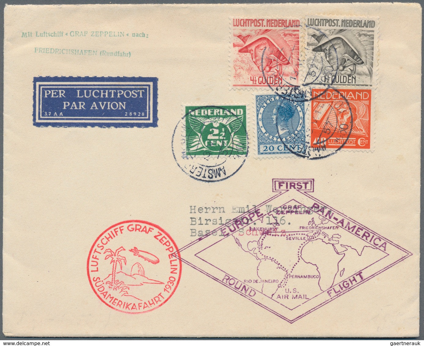 Zeppelinpost Europa: 1930, Niederlande, Südamerikafahrt, Großartiger Rundfahrtbrief FHFN - FHFN Mit - Andere-Europa