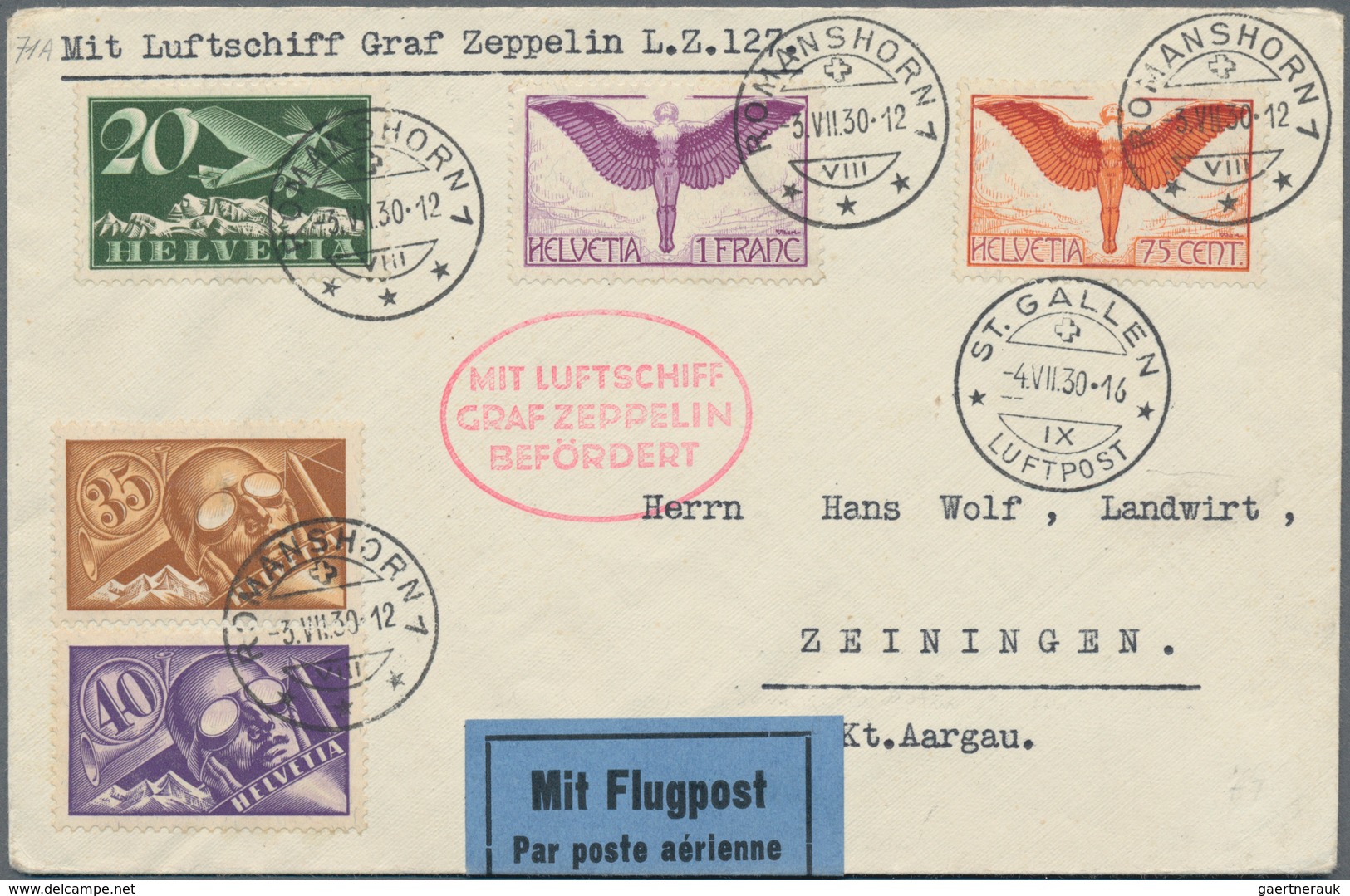 Zeppelinpost Europa: 1930, SCHWEIZFAHRT, Luxus-Abflugbrief ST. GALLEN Mit Luftpostmarken-Spitzenfran - Europe (Other)