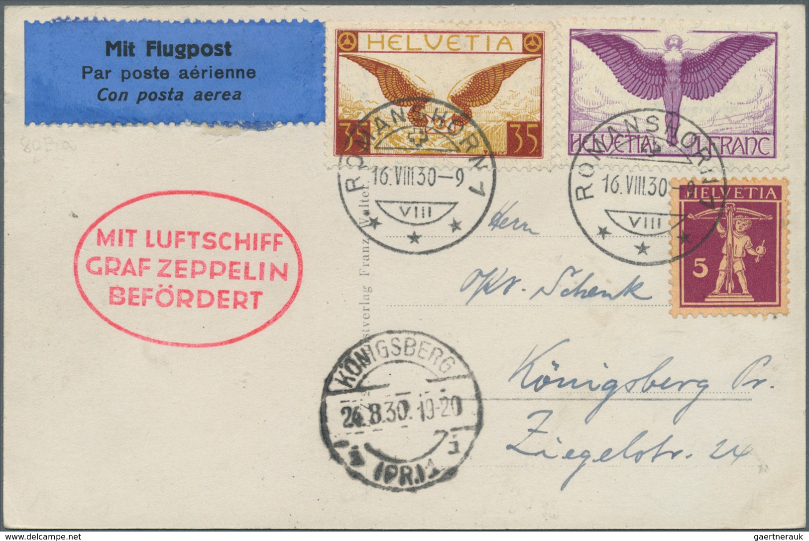 Zeppelinpost Europa: 1930, SCHWEIZ, LZ 127 / OSTPREUSSENFAHRT. Seltene WRF 1929 / SAF 1930 Sonderkar - Europe (Other)