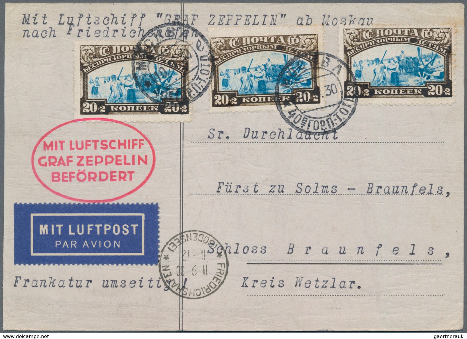 Zeppelinpost Europa: 1930. Original Postcard Flown On The Graf Zeppelin Airship's 1930 Russlandfahrt - Sonstige - Europa
