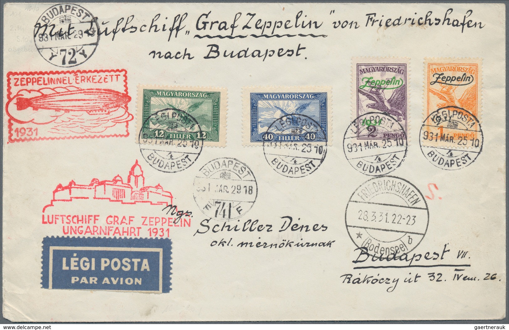 Zeppelinpost Europa: 1931, UNGARN, Zuleitungspost Von Ungarn Mit Zeppelinserie Mi. 478/78, Etc., Ges - Sonstige - Europa