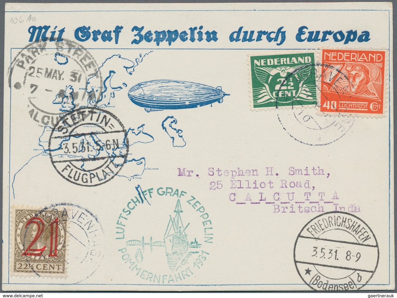 Zeppelinpost Europa: 1931, NIEDERLANDE/POMMERNFAHRT, Etappe FHFN-STETTIN: Eines Von 2 Bekannten Stüc - Sonstige - Europa