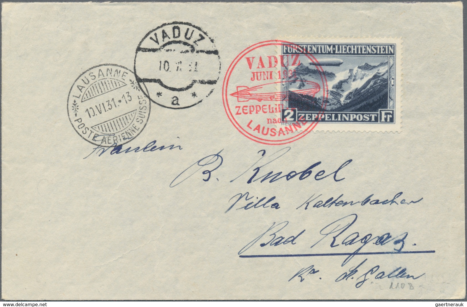 Zeppelinpost Europa: 1931. Liechtenstein Cover Flown On The Graf Zeppelin LZ127 Airships Vaduz-Lausa - Andere-Europa