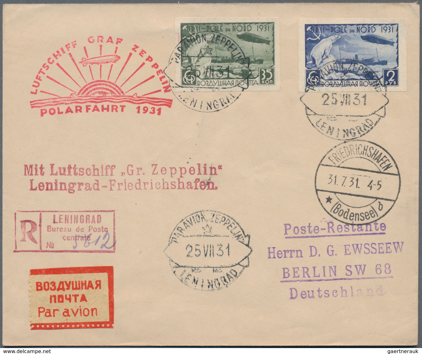 Zeppelinpost Europa: 1931 (18th July), Polar Flight With Imperf. RUSSIA Zeppelin Set On Registered P - Andere-Europa