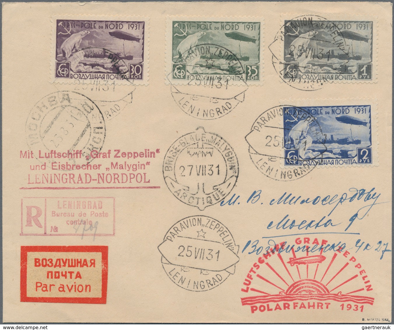 Zeppelinpost Europa: 1931, 30 K To 2 P Complete Set Zeppelin-stamps On Cover ZEPPELIN POLARFAHRT Fro - Andere-Europa