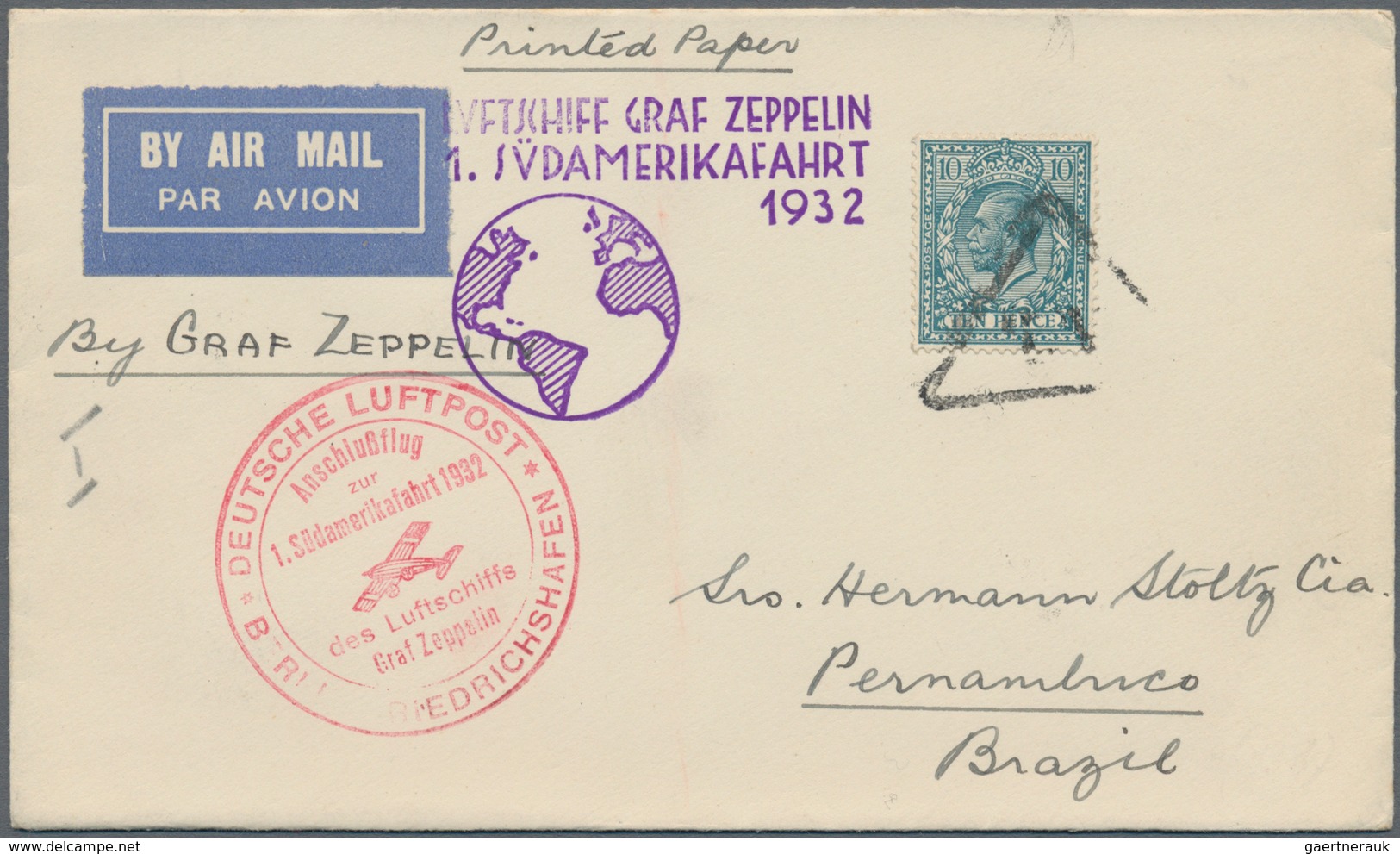 Zeppelinpost Europa: 1932. Flown Cover With All Markings, Including Berlin-Friedrichshafen. The Firs - Andere-Europa