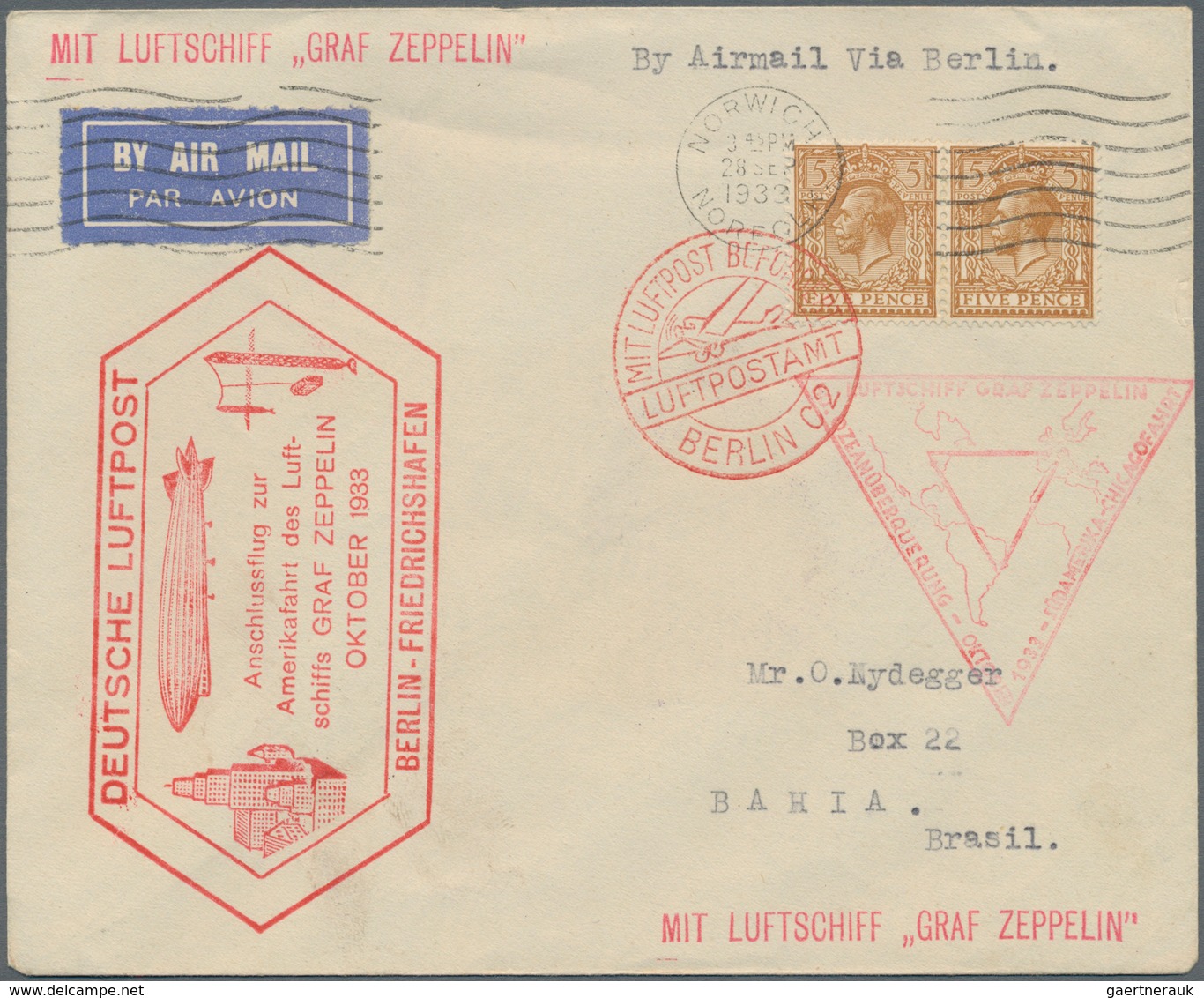 Zeppelinpost Europa: 1933. British Cover Flown On The Graf Zeppelin LZ127 Airship's Chicagofahrt / C - Sonstige - Europa