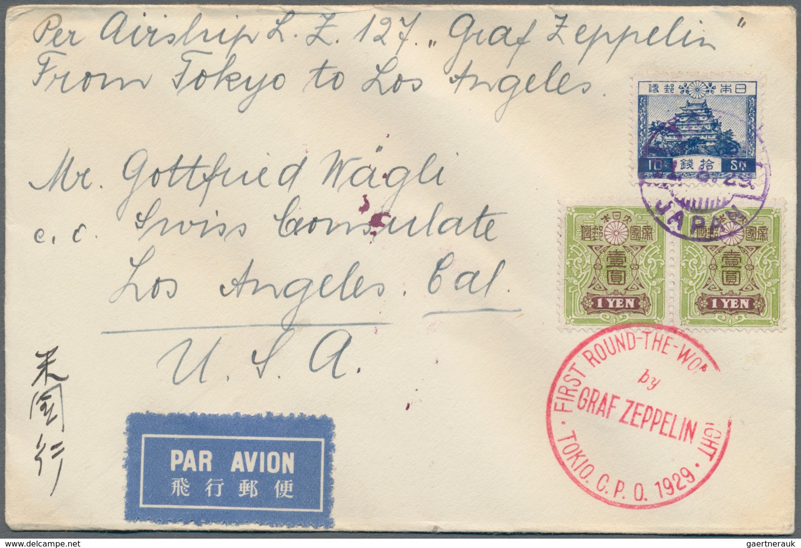 Zeppelinpost Übersee: 1929. Japan Cover Flown On The Graf Zeppelin's 1929 Weltrundflug / Round-the-w - Zeppeline