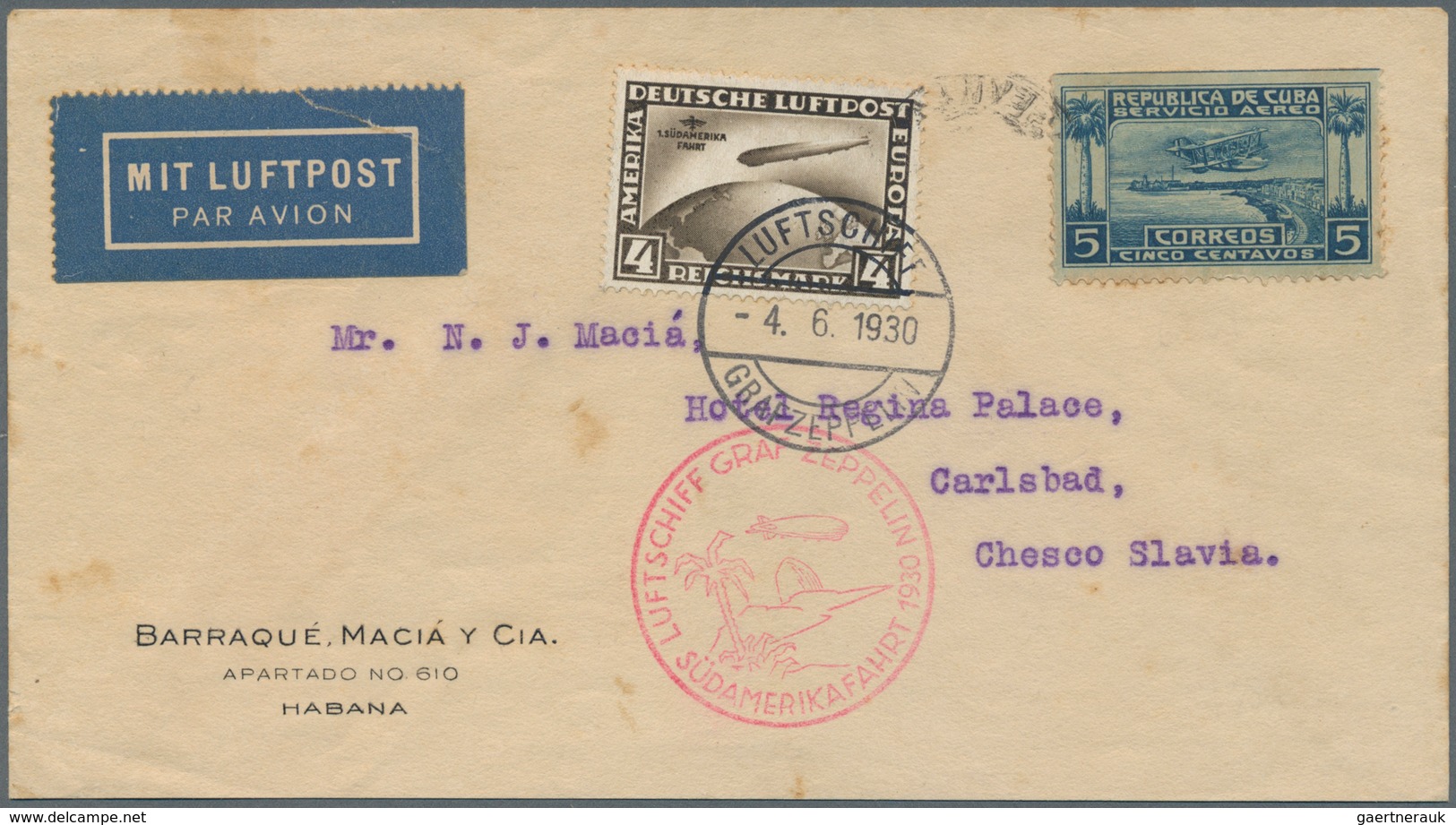 Zeppelinpost Übersee: 1930. Original Airmail Cover Flown On The Graf Zeppelin Airship's 1930 Südamer - Zeppeline