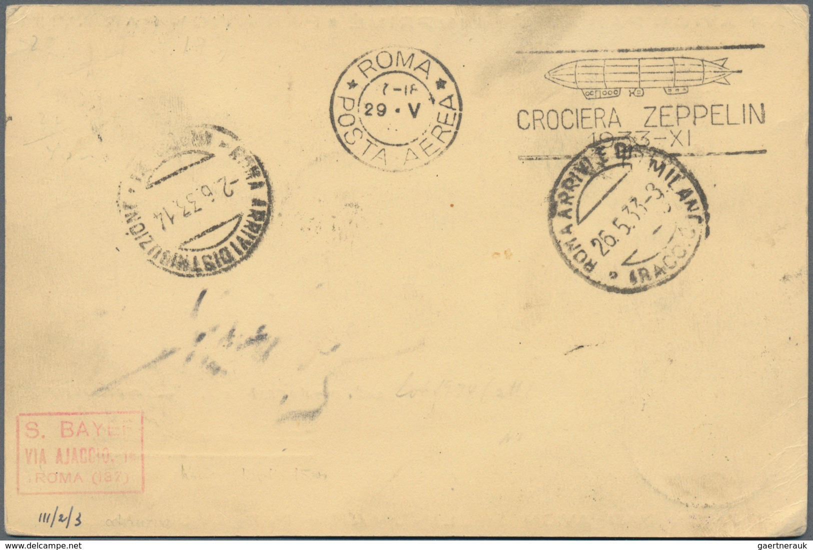 Zeppelinpost Übersee: 1933, ERITREA/ROM-RUNDFAHRT: Fantastische R-Vertragsstaatenkarte. - Zeppelins