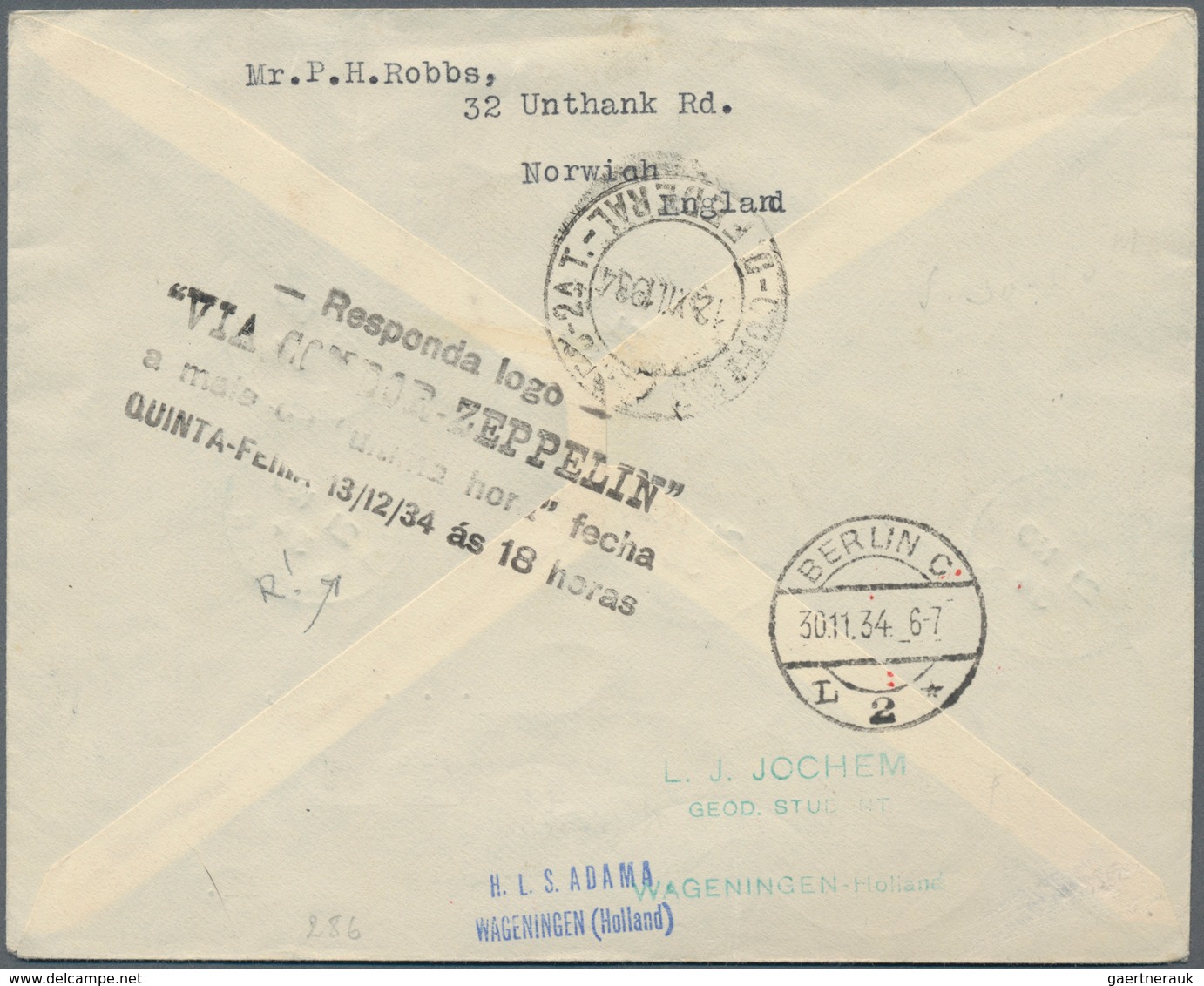 Zeppelinpost Übersee: 1934, Weihnachtsfahrt Britische Post In Marokko, Tanger: Dekort Brief Mit 6 Ma - Zeppelins