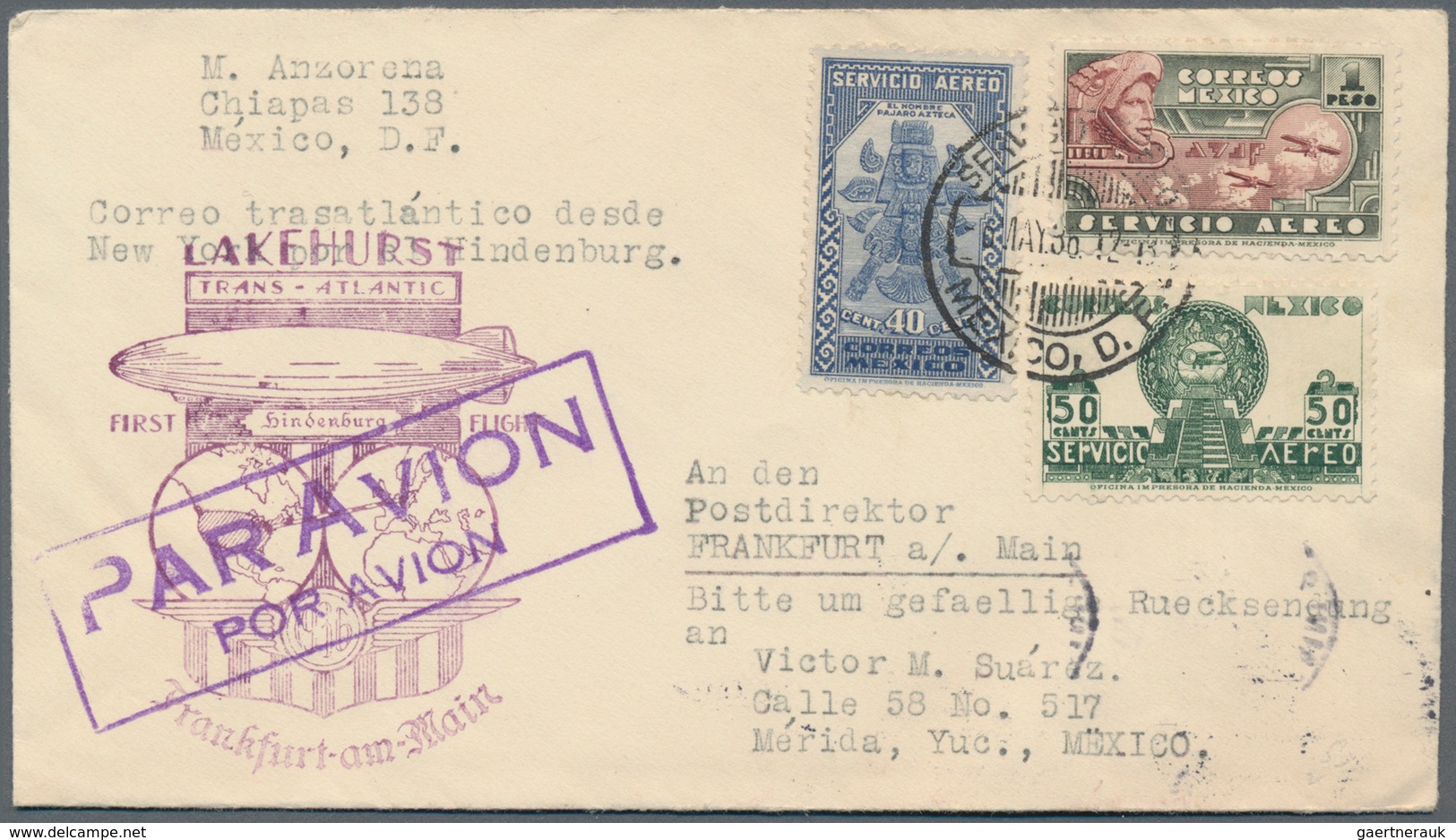 Zeppelinpost Übersee: 1936. Zeppelin Cover Flown On The Return Of The Hindenburg's 1st 1936 North Am - Zeppeline