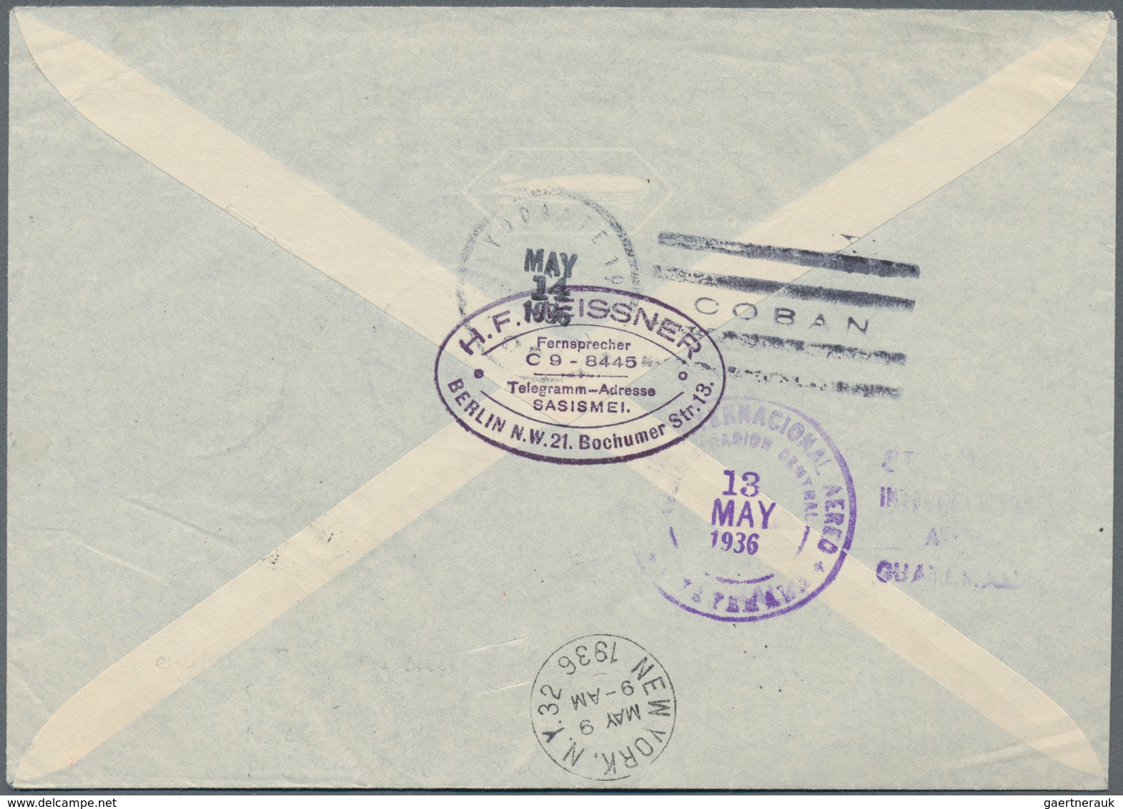 Zeppelinpost Übersee: 1936, 1. Nordamerikafahrt 1936, Brief Ab Berlin 4.5. Nach Guatemala Mit Beiden - Zeppelins