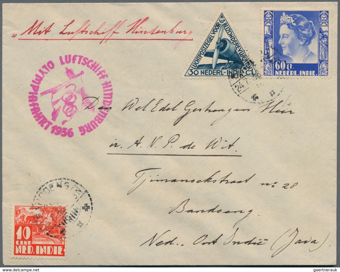 Zeppelinpost Übersee: 1936. Netherland Indies Bandoeng Cover Flown On The Hindenburg Zeppelin Airshi - Zeppeline