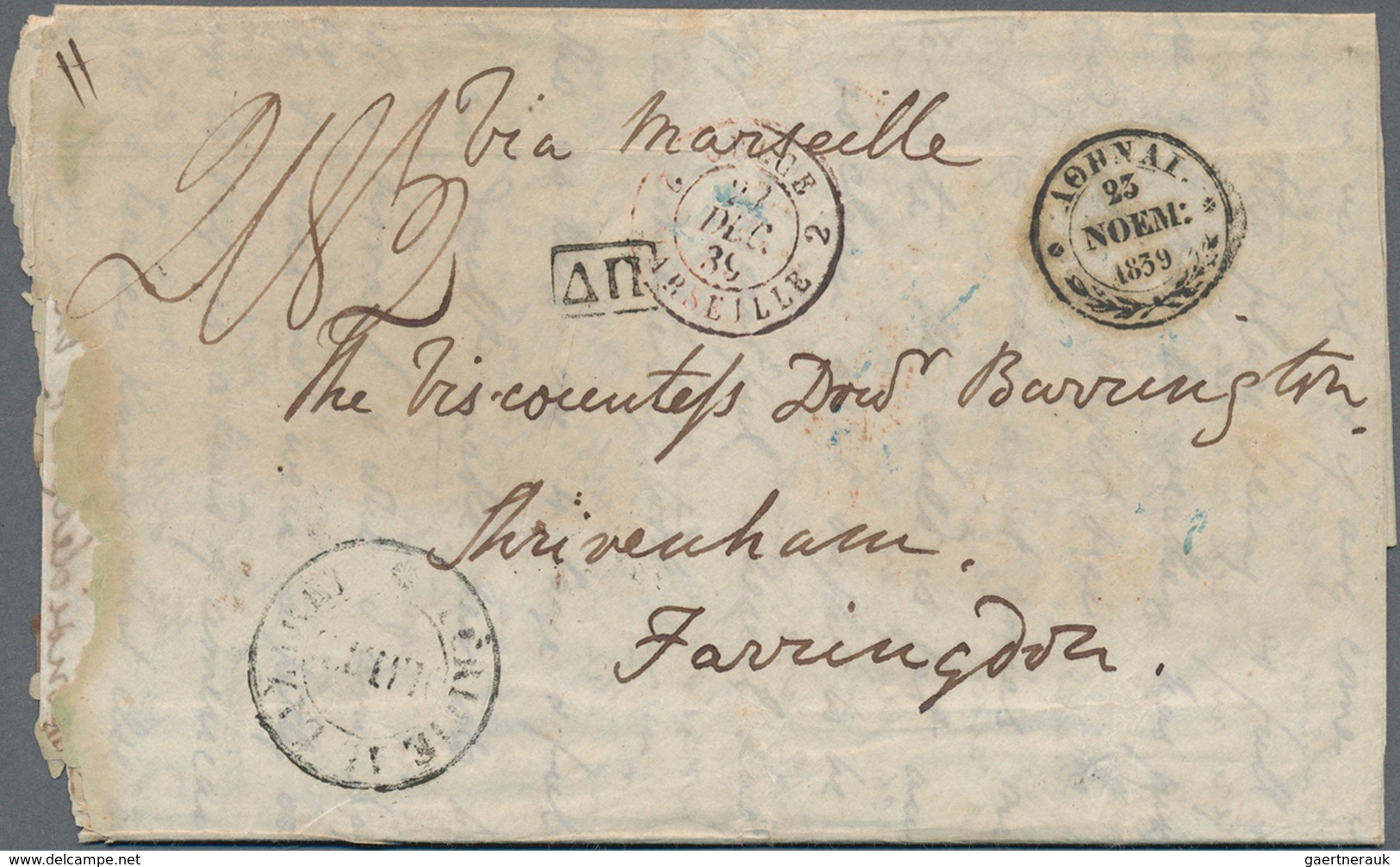 Disinfection Mail: 1839, Greece, Entire Letter From Athens, 23.NOEM 1839, To Farringdon In Great Bri - Andere & Zonder Classificatie