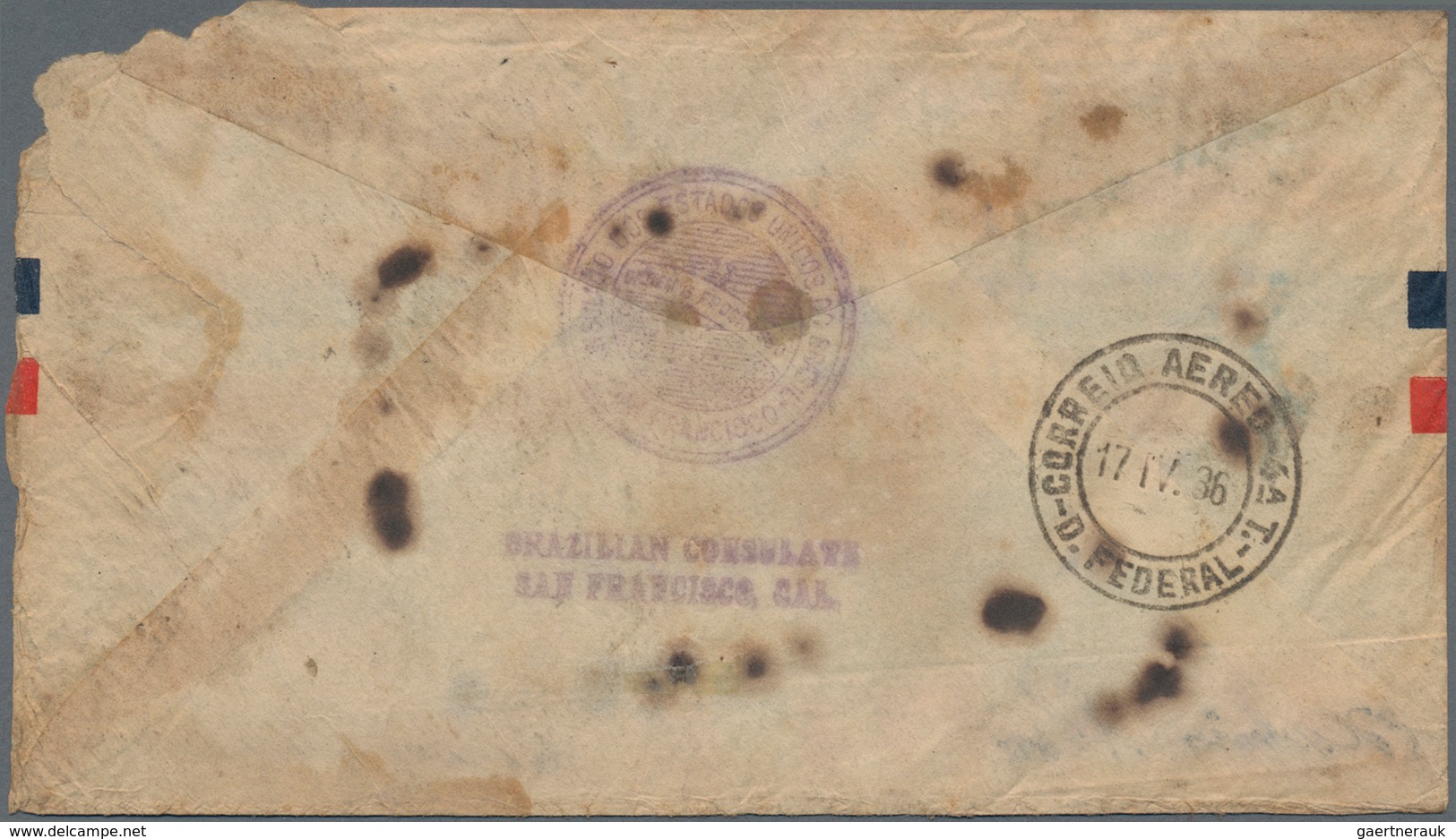 Katastrophenpost: 1936, Cover From U.S.A To Brazil, Sent By Brazilian Consulate In San Francisco, Se - Altri & Non Classificati