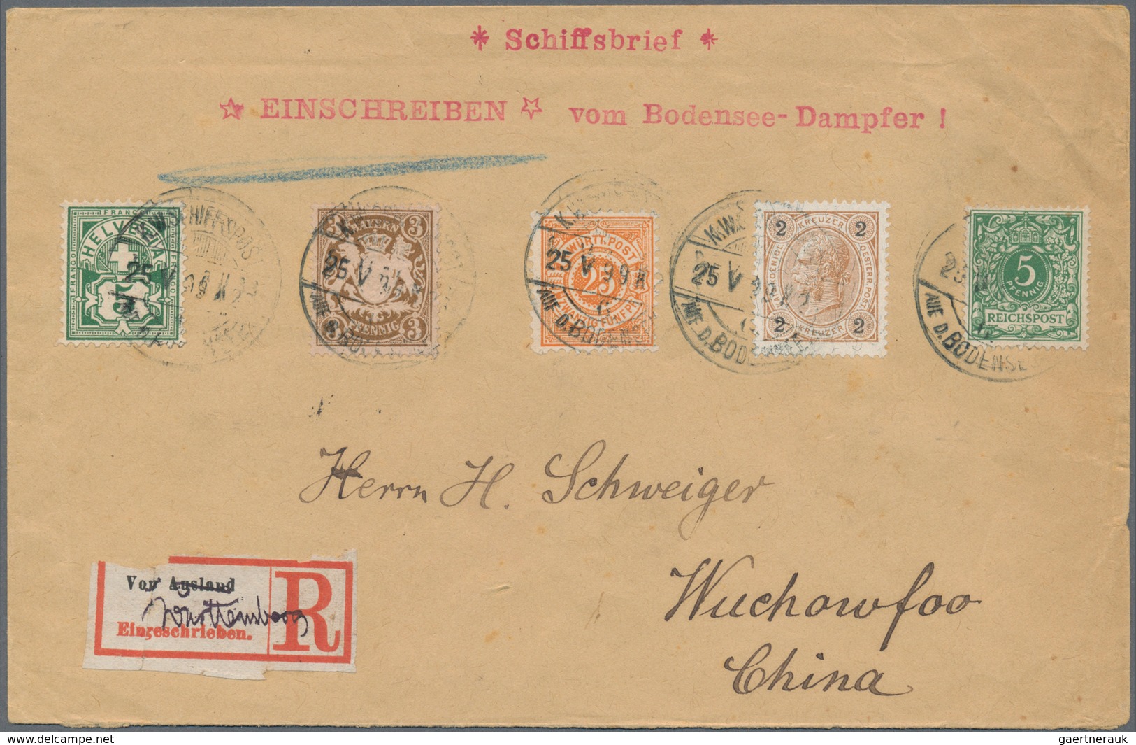 Bodenseeschiffspost: 1899, K.W. SCHIFFSPOST AUF D.BODENSEE 25.5.99, Route K 26 : R-Schiffsbrief Bds. - Other & Unclassified