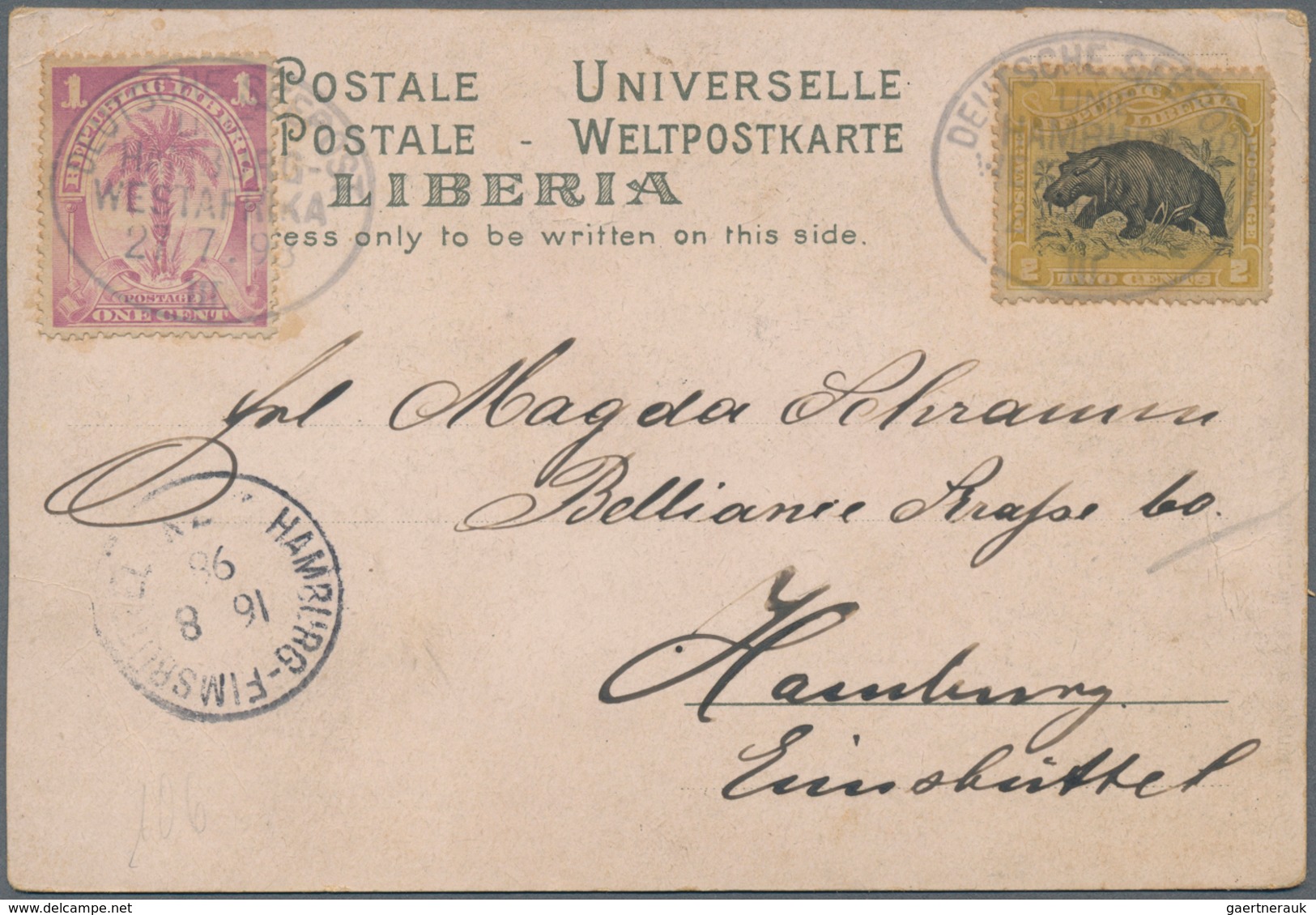Schiffspost Deutschland: 1898/99, "DEUTSCHE SEEPOST HAMBURG-WESTAFRIKA" Oval Ship Postmarks On Four - Briefe U. Dokumente