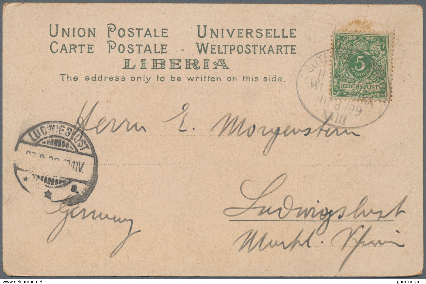 Schiffspost Deutschland: 1898/99, "DEUTSCHE SEEPOST HAMBURG-WESTAFRIKA" oval ship postmarks on four
