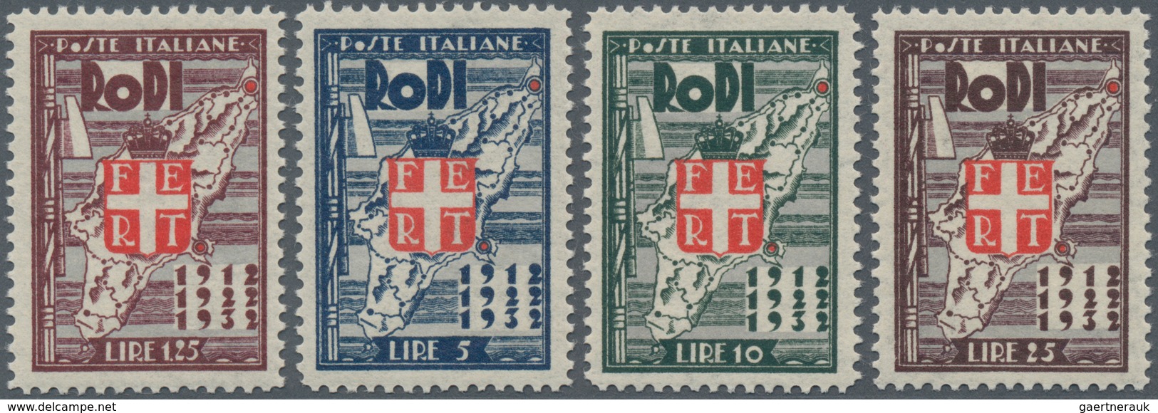 Ägäische Inseln: RODI: 1932, 5 C To 25 L Ten Stamps Mint Never Hinged, Very Small Edition - Ägäis