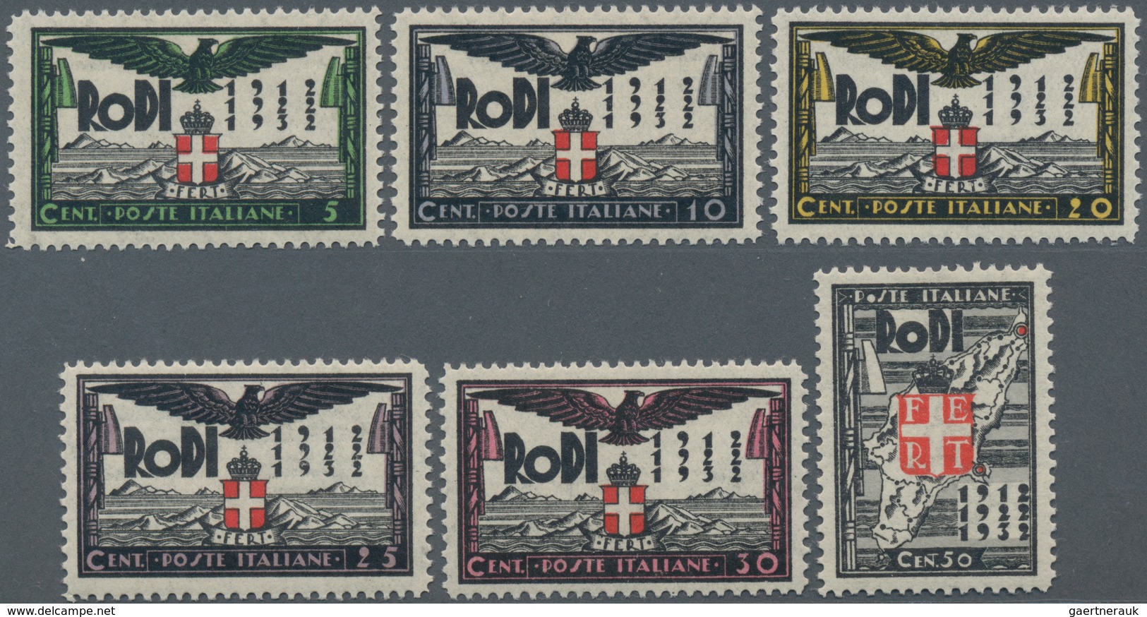 Ägäische Inseln: RODI: 1932, 5 C To 25 L Ten Stamps Mint Never Hinged, Very Small Edition - Egée