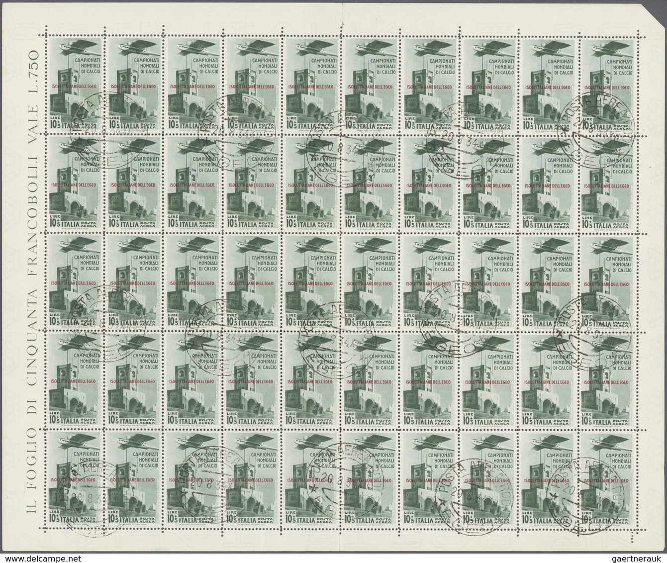 Ägäische Inseln: 1934, Football World Cup, Airmails 50c.-10l., Four Values In (folded) Sheets Of 50 - Egée