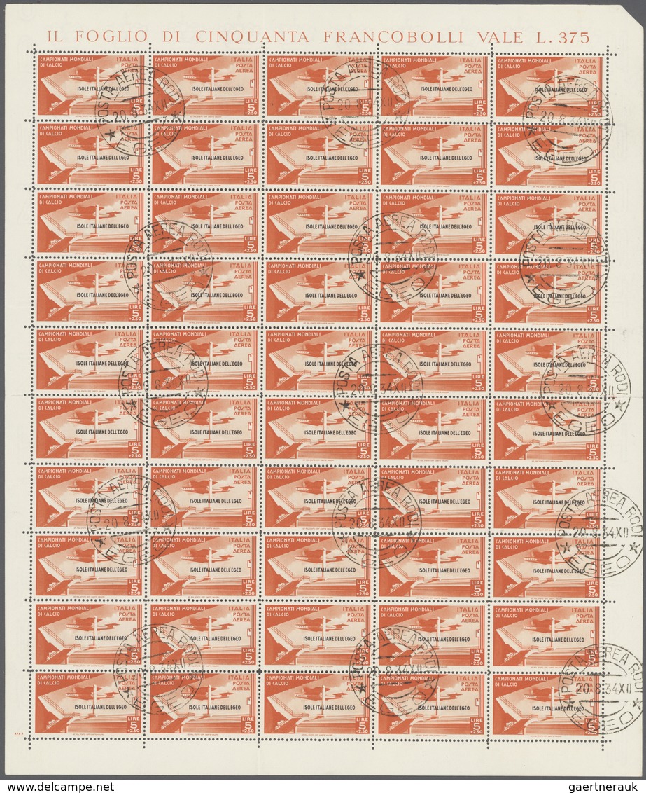 Ägäische Inseln: 1934, Football World Cup, Airmails 50c.-10l., Four Values In (folded) Sheets Of 50 - Egée