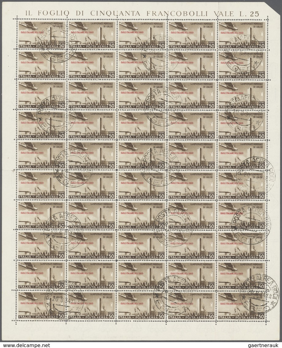 Ägäische Inseln: 1934, Football World Cup, Airmails 50c.-10l., four values in (folded) sheets of 50