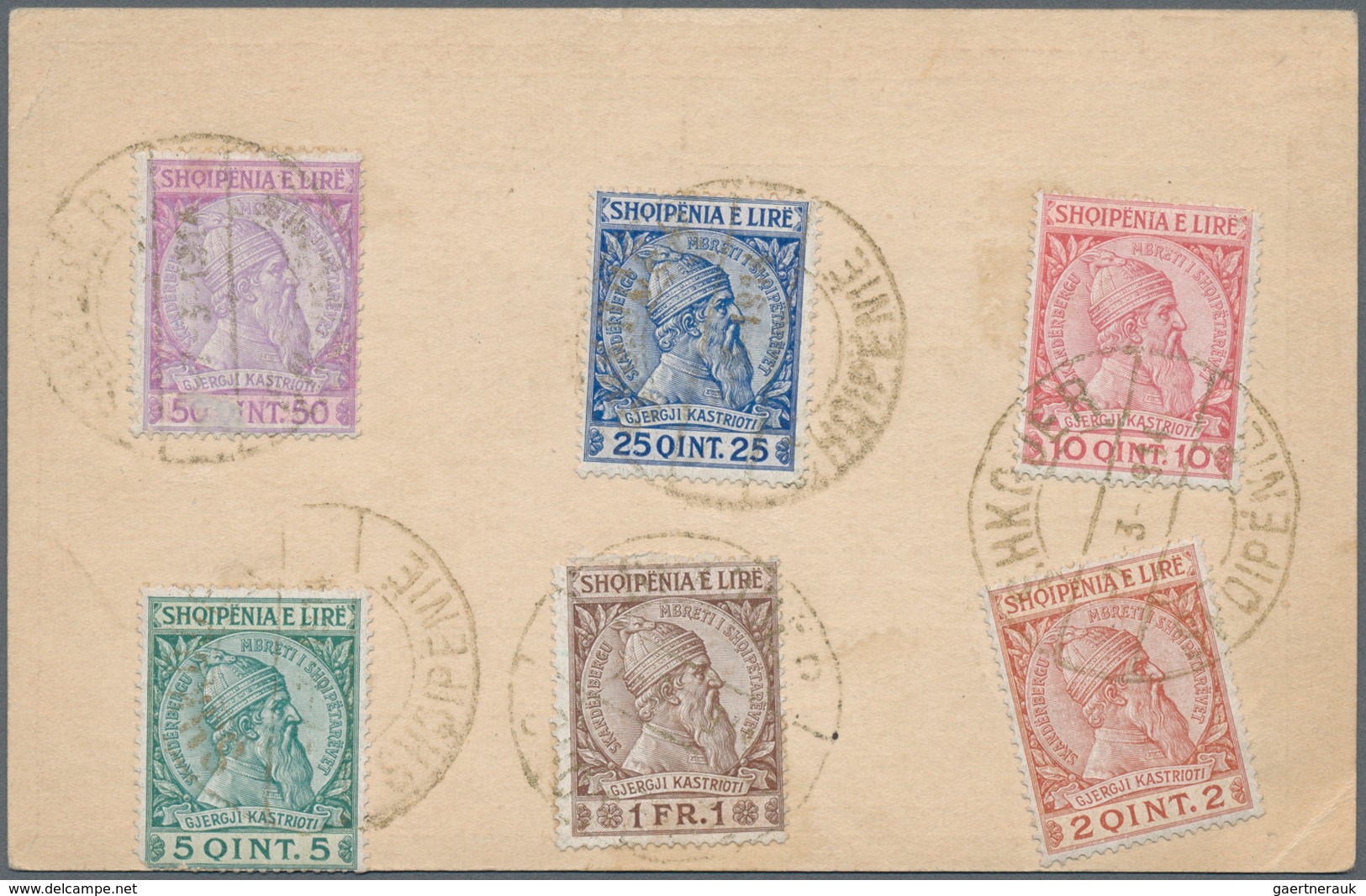 Albanien: 1913, 2 Q - 50 Q Definitives 'Skanderbeg', Complete Set Of Six Values, Franked On Reverse - Albanien