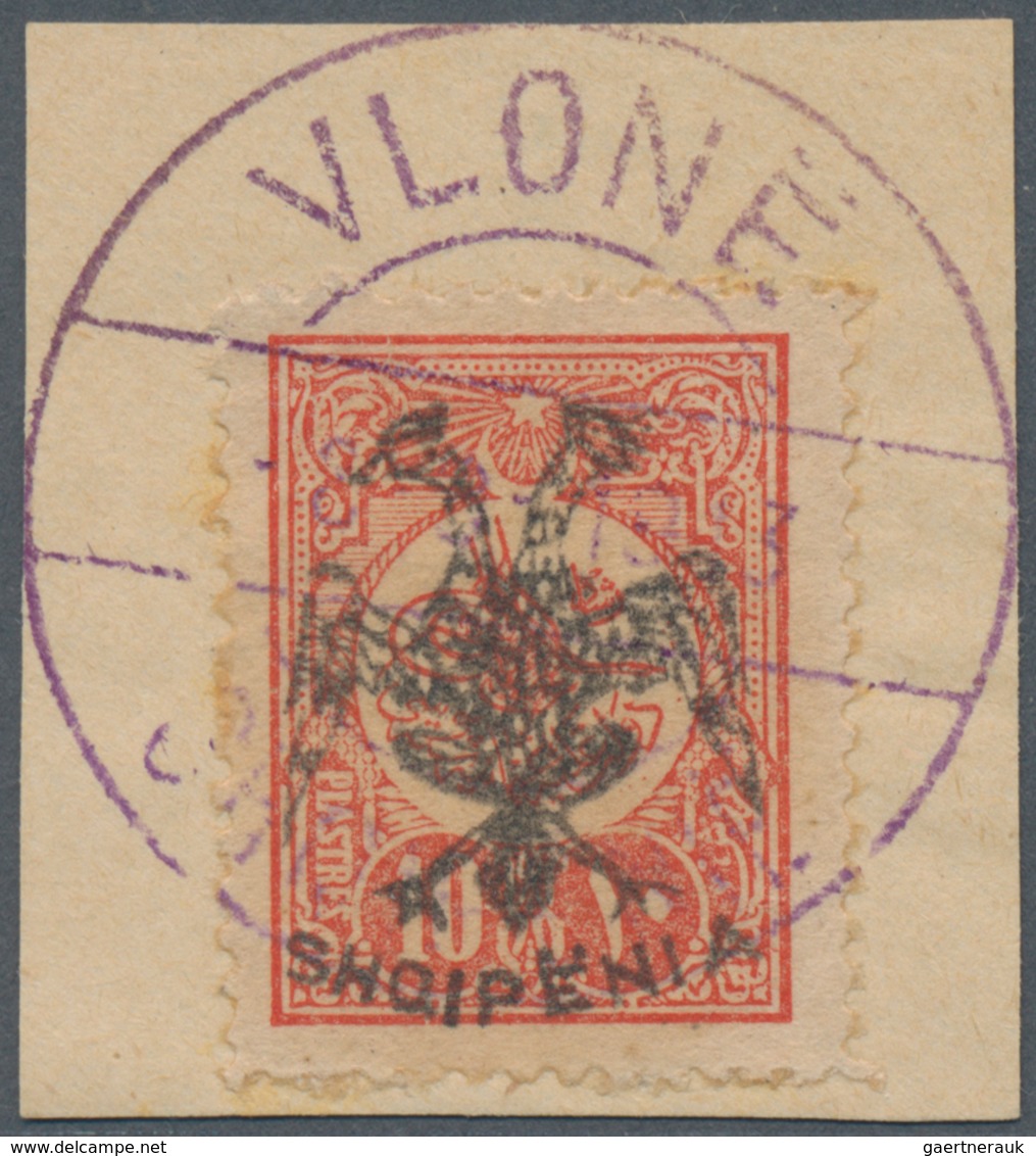Albanien: 1913, 10 Pia Brick-red With "VLONE" Cancel On Piece, Low Patina, Double Signed Droese (lat - Albanië