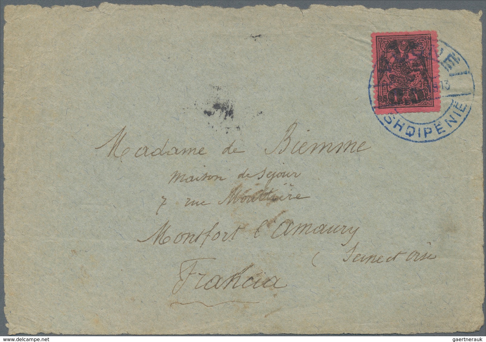 Albanien: 1913, 1 Pia Black On Rose With 'double Eagle' Overprint, Tied By Cds VLONE/SHQIPENIE, (..) - Albanië