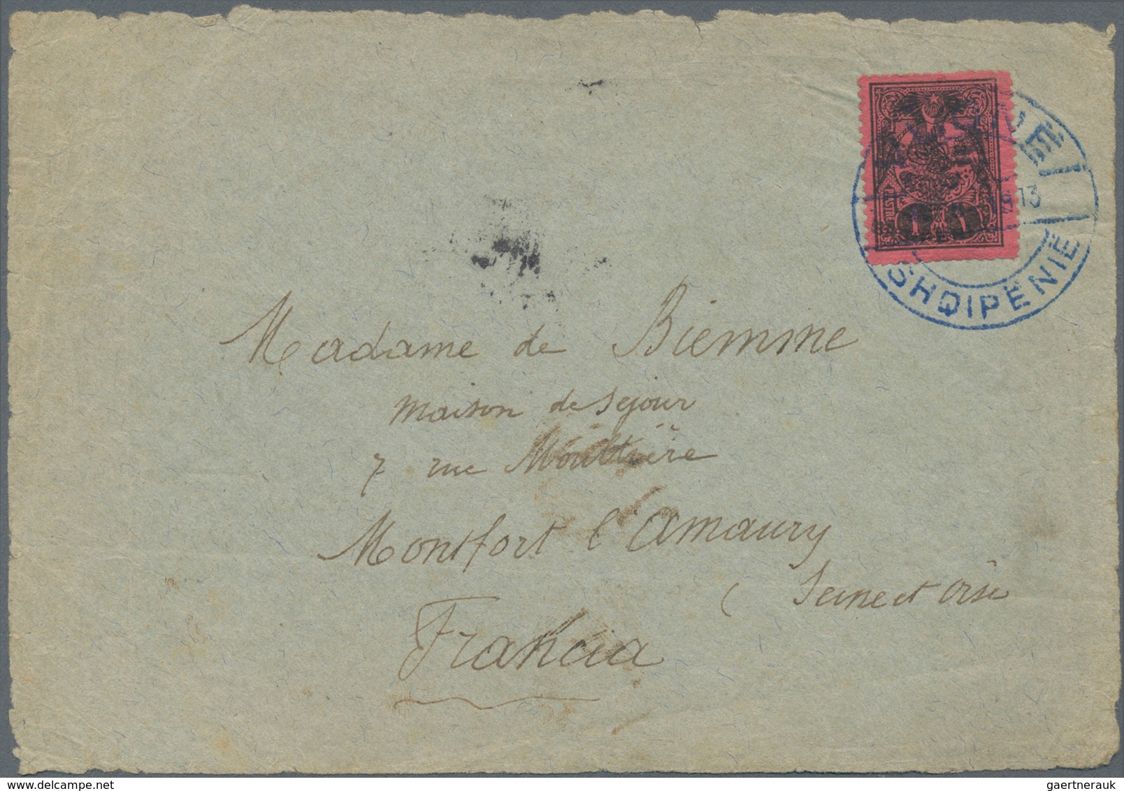 Albanien: 1913, 1 Pia Black On Rose With 'double Eagle' Overprint, Tied By Cds VLONE/SHQIPENIE, (..) - Albanien