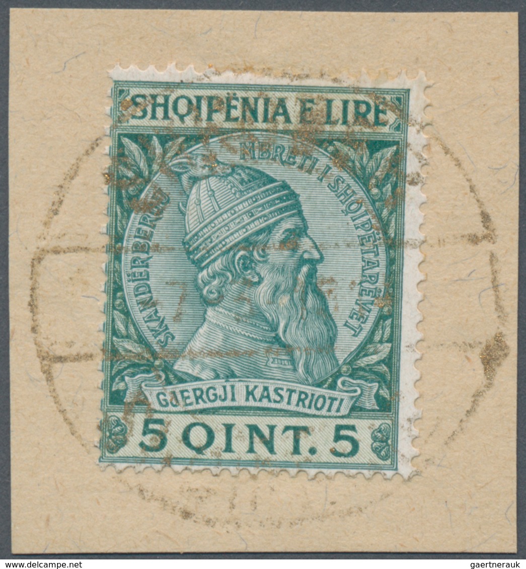 Albanien: 1913, 2 Q Red-brown/yellow And 10 Q To 1 Fr Dark-brown/brown On 5 Q Green Postal Stationer - Albania