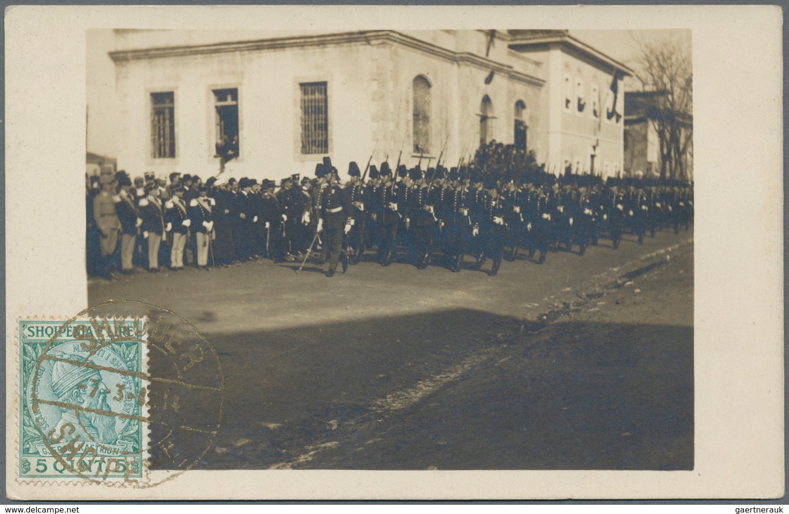 Albanien: 1913, 5 Q Green On Souvenir Postcard + 10 Q Red Postal Stationery Card Each With Gold Canc - Albanien