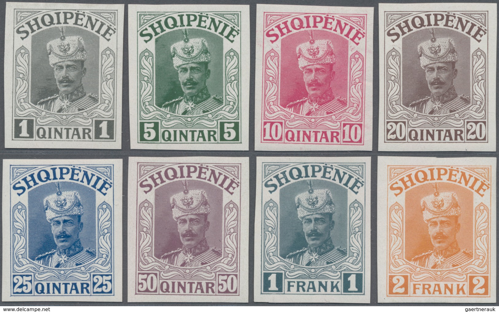 Albanien: 1914, Prince William Of Wied, 1 Q Grey To 1 Fr Blue-grey, 7 IMPERFORATED Proofs In The Sam - Albanien