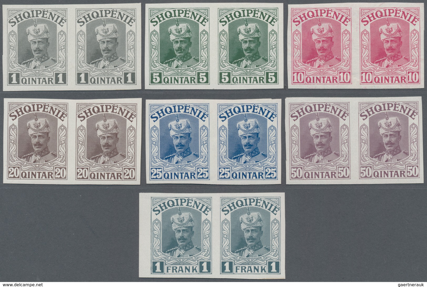 Albanien: 1914, Prince William Of Wied, 1q.-1fr., Complete Set Of Seven Values In Imperforate Proof - Albanien