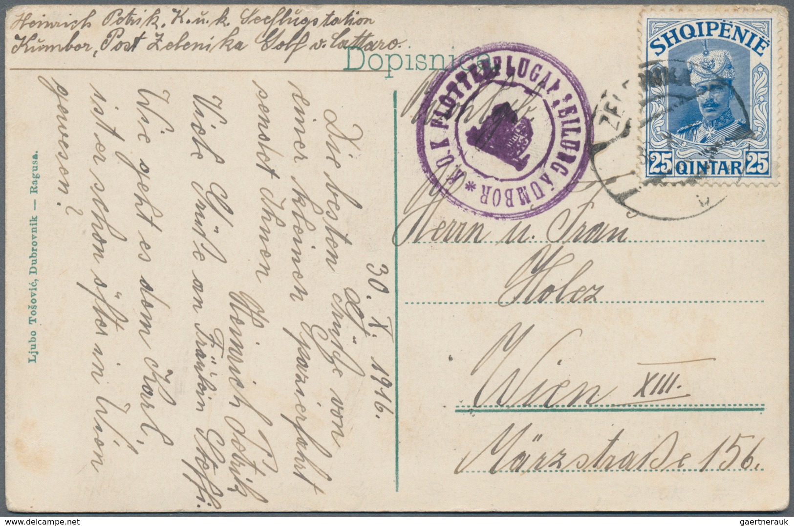 Albanien: 1914, 25 Q Blue 'Prince William Of Wied', Tied By Cds ZELENIKA, 31.10.1916, Single Frankin - Albanien