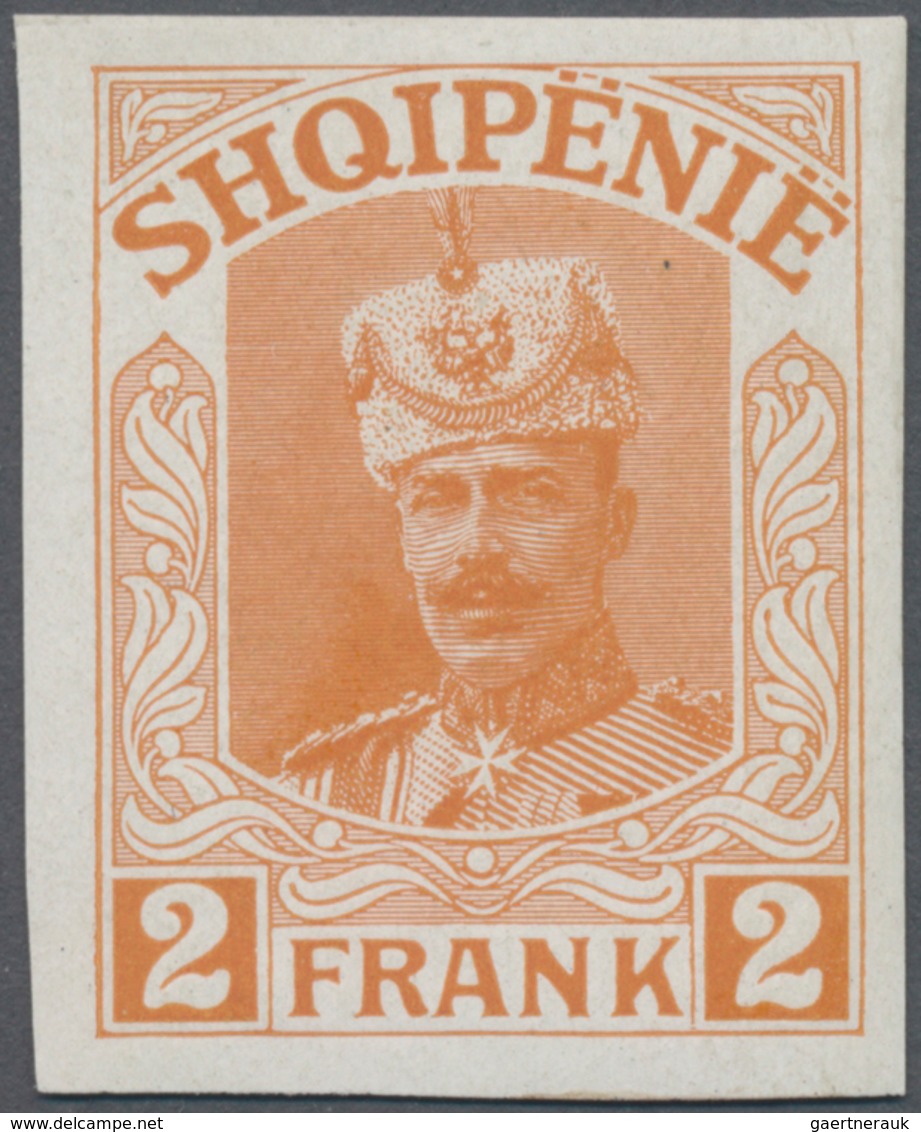 Albanien: 1914, Prince William Of Wied, 2fr. Orange, Imperforate Proof On Gummed Paper (fingerprints - Albania