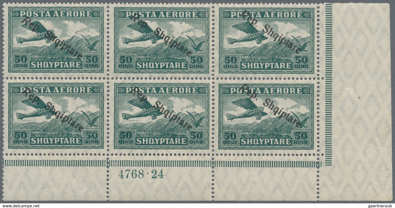 Albanien: 1927, 50 Q, 1 F And 2 F Airmail Stamps With Ovp "Rep.Shqiptare", Three Lower Right Corner - Albanien