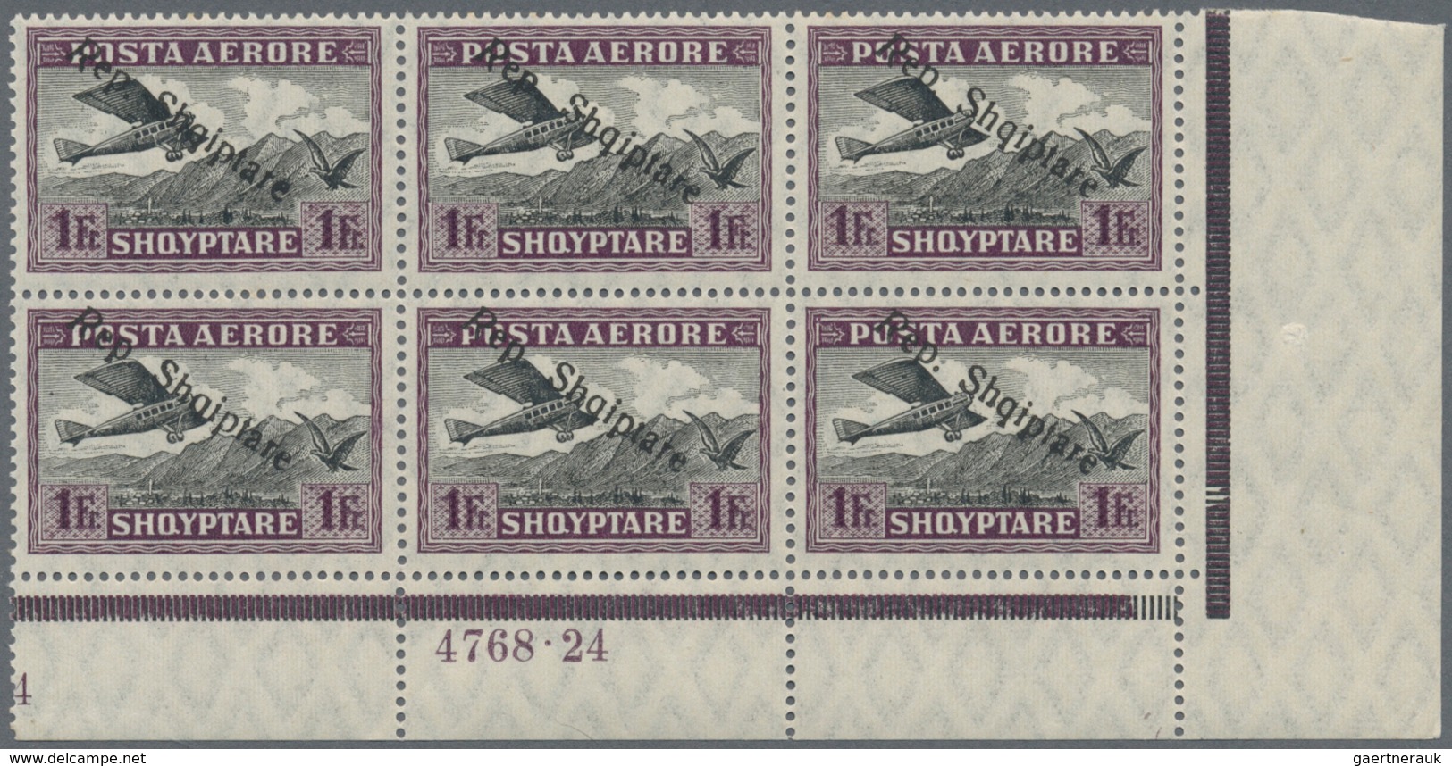 Albanien: 1927, 50 Q, 1 F And 2 F Airmail Stamps With Ovp "Rep.Shqiptare", Three Lower Right Corner - Albanië