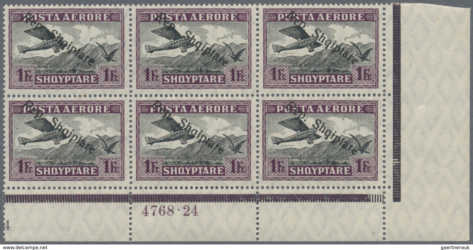 Albanien: 1927, 50 Q, 1 F And 2 F Airmail Stamps With Ovp "Rep.Shqiptare", Three Lower Right Corner - Albania