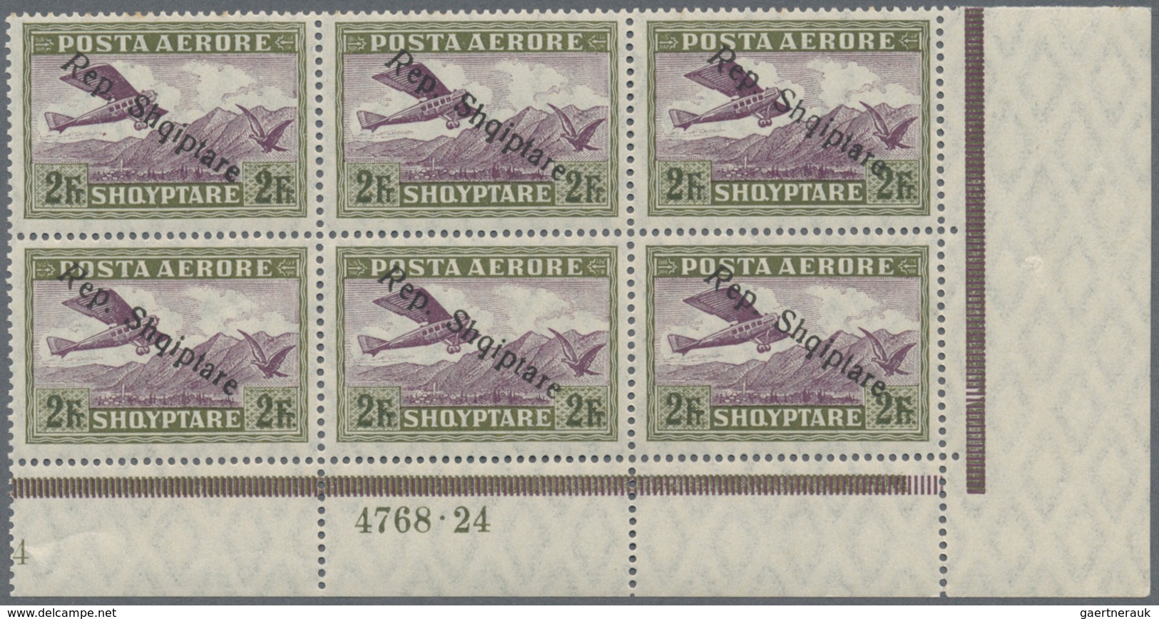 Albanien: 1927, 50 Q, 1 F And 2 F Airmail Stamps With Ovp "Rep.Shqiptare", Three Lower Right Corner - Albania