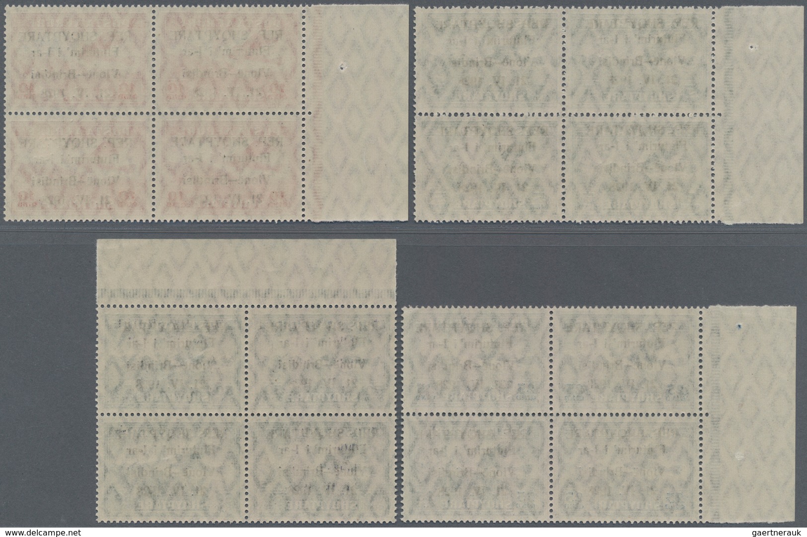Albanien: 1928, Airmails, 5q.-3fr., Complete Set Of Seven Values In Marginal Blocks Of Four, Mint Ne - Albanië