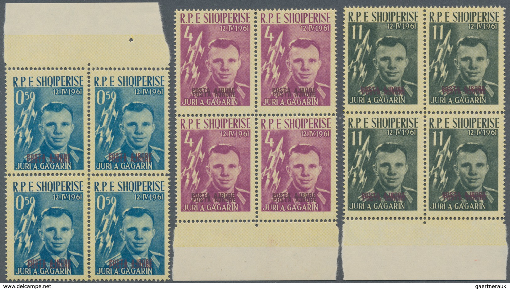 Albanien: 1962, 0,50d L To 11 L Overprint Stamps In Blocks Of Four And Likewise With Double Overprin - Albanië