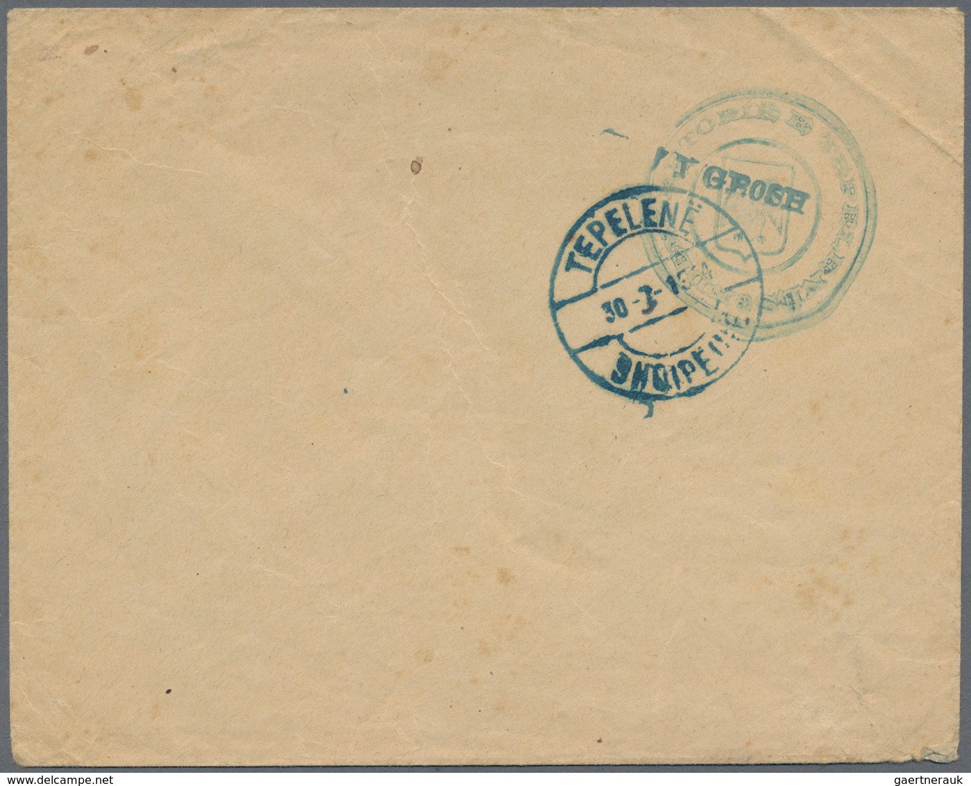 Albanien - Lokalausgaben: 1914, TEPELENA Military Post, 1 Gr Blue Provisional Postal Stationery Enve - Albania