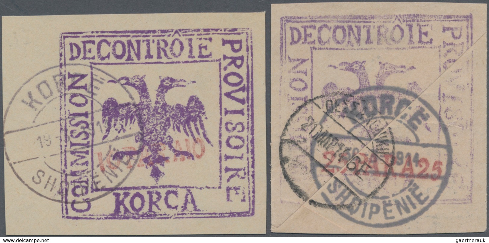 Albanien - Lokalausgaben: KORCE, Albanian Military Mail Provisionals, 1914, 10 Pa Red On Violet And - Albanien