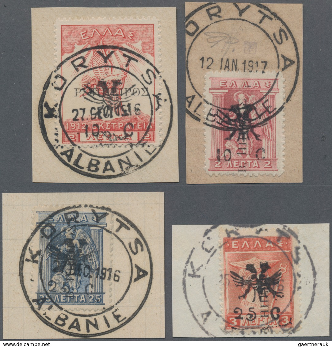 Albanien - Lokalausgaben: KORYTSA French Administration, 1916, Eagle & Surcharges Issue, 4 Different - Albania