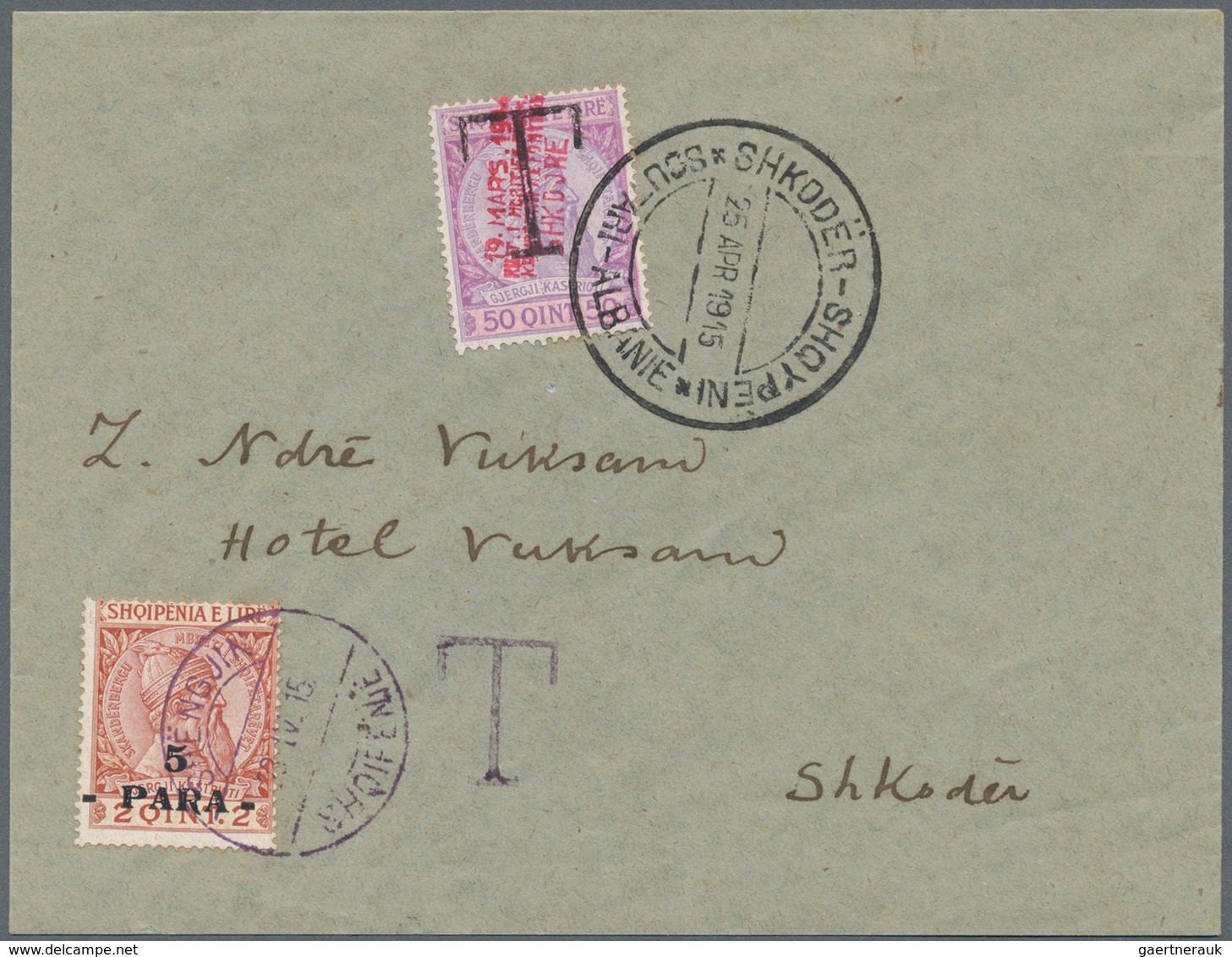 Albanien - Lokalausgaben: SHKODER, 1915, Albania 5 Pa On 2 Q Red-brown/yellow, Single Franking On Un - Albanien