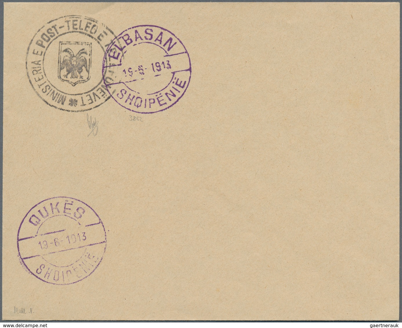 Albanien - Ganzsachen: 1913, (1 Gr) Official Seal 'Ministeria E Post Teleg E Telefonevet' With 'Doub - Albanië