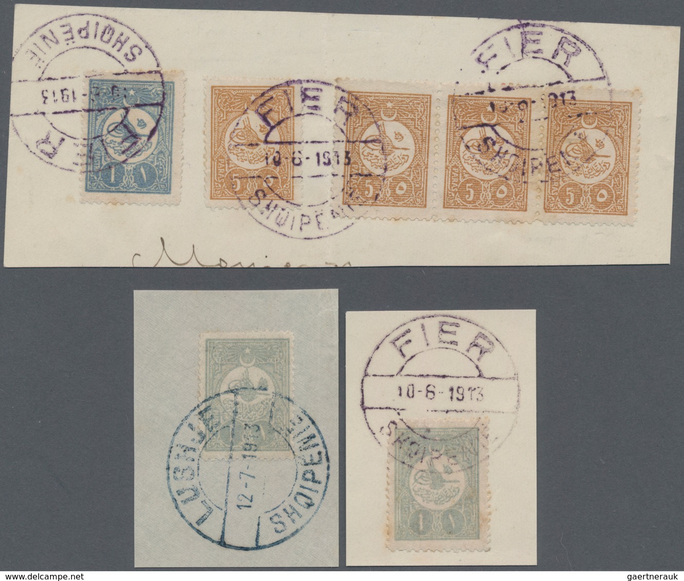 Albanien - Stempel: 1913, SHQIPENIE Type Postmarks Used On Ottoman Empire Stamps: Attractive Group C - Albanien
